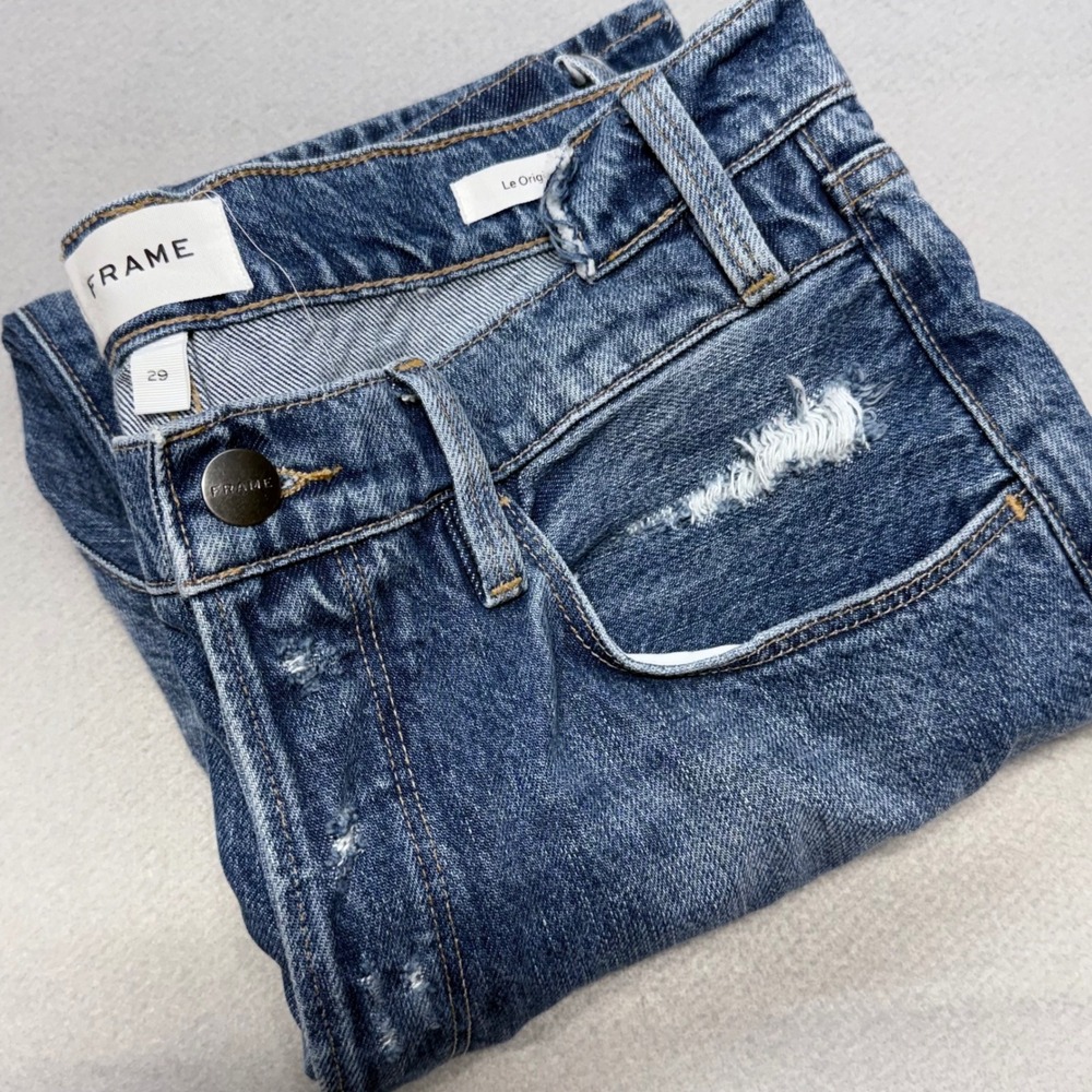 Frame Le Original Aviation Women Jeans 29 Blue Straight Leg High Rise Distressed